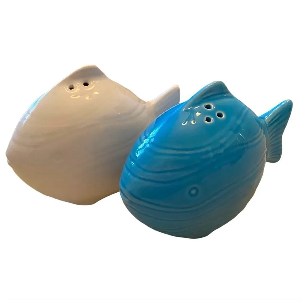 Coastal Ceramic Fish Salt and Pepper Shakers White and Blue